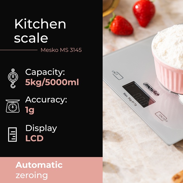 Adler MS 3145 Kitchen Scale, Grey, 5 kg / 1 g