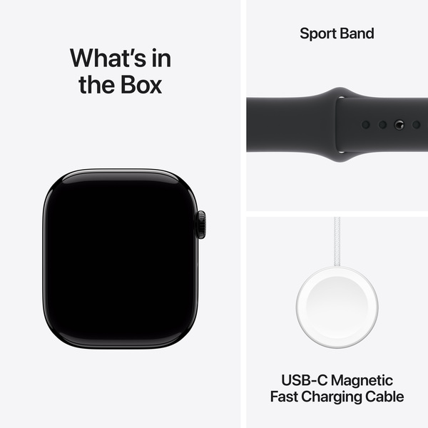 APPLE Watch Series 10 GPS 46mm Jet Black Aluminium Case with Black Sport Band - M/L