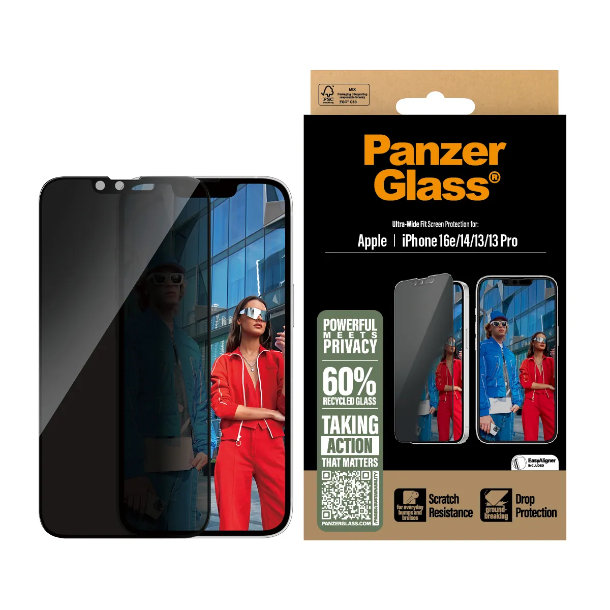 PanzerGlass Ultra-Wide Fit Alignerkit iPhone 16E / 14 / 13 / 13 Pro - Screen Protector, Privacy