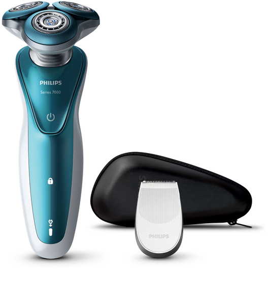 Philips  S7370/12 SHAVER 7000 w/ TRIMMER Pouch 1 level battery indicator Ocean Blue front white frame