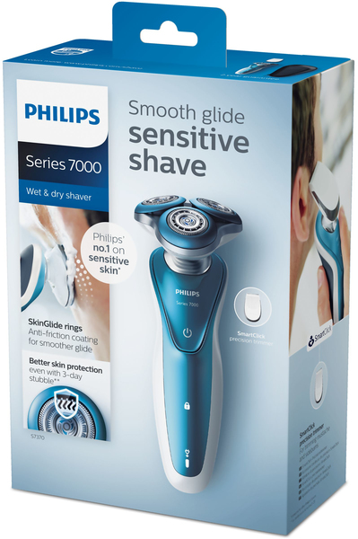 Philips  S7370/12 SHAVER 7000 w/ TRIMMER Pouch 1 level battery indicator Ocean Blue front white frame