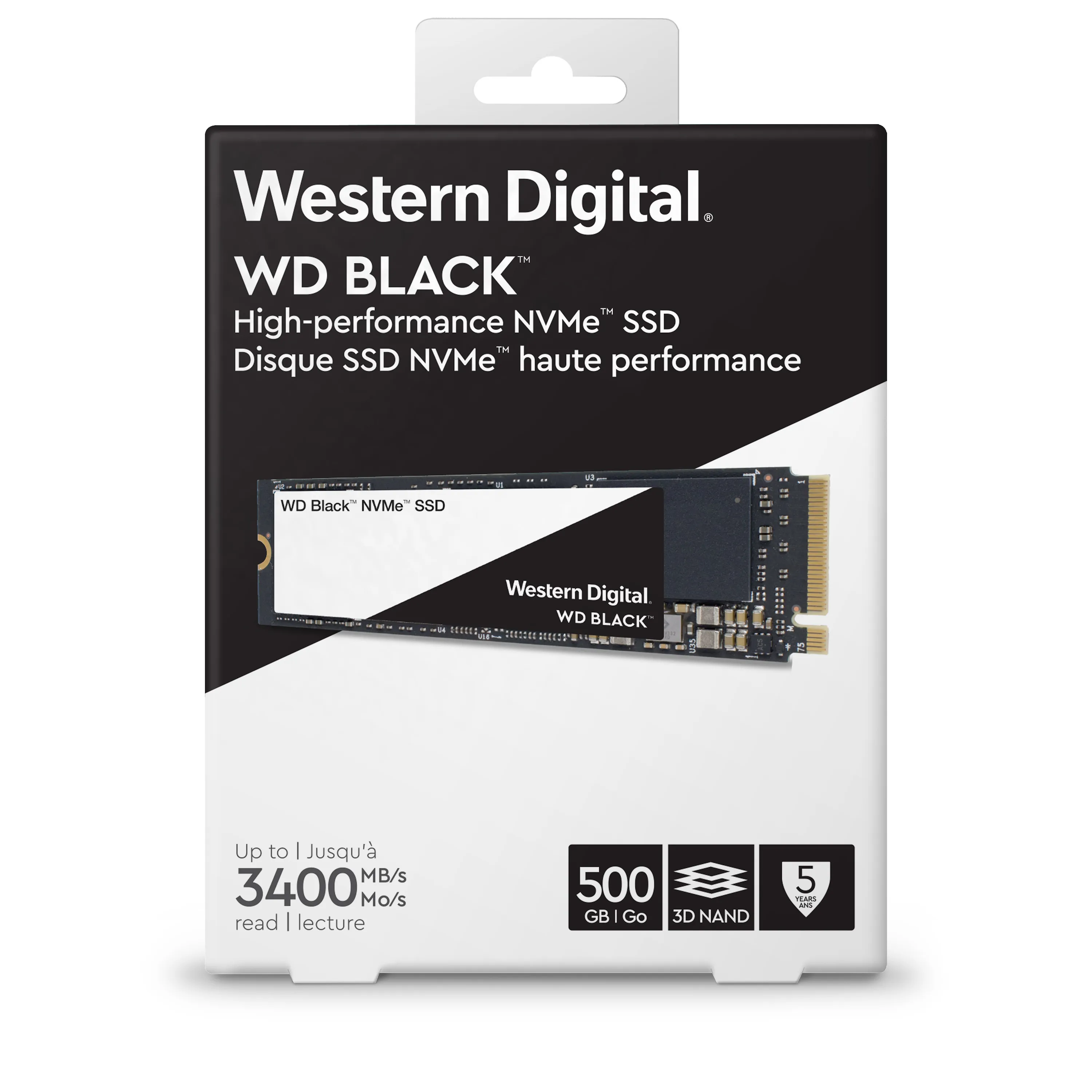 WD 500GB, PCIe, 3400/2500 MB/s - SSD-levy M.2, musta
