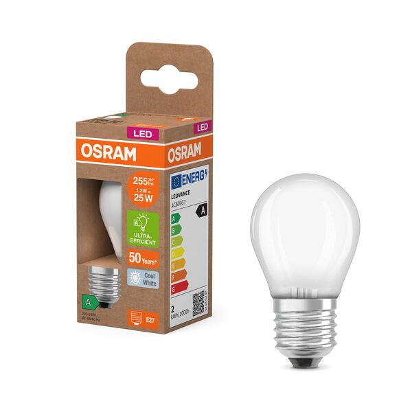 OSRAM LED miniboll frostad varmvit 2700 K  250 lm  1.8 W   25 W   E27