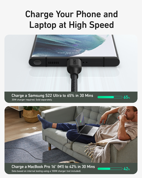 Anker 541 USB-C - USB-C - kabel, Svart, 1.8m
