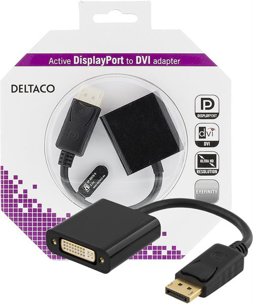 DELTACO DisplayPort till DVI-D Single Link adapter, FullHD i 60Hz, sva