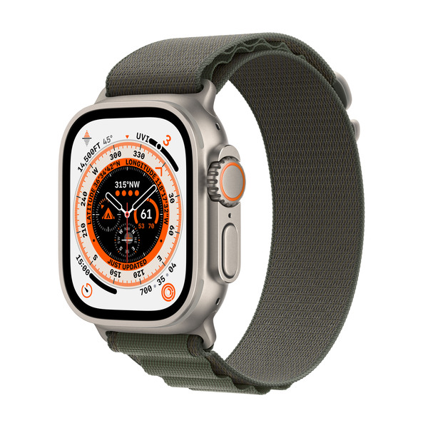 Apple Watch Ultra GPS + Cellular, 49mm Titanboett, Bergsloop, Gr&ouml;n (Large)