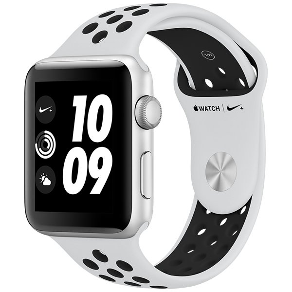 Apple Watch Nike+ GPS, 42 mm - Hopeanv&auml;rinen alumiinikuori ja platina/musta Nike Sport ‑ranneke