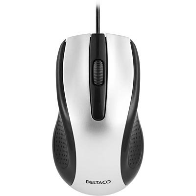 DELTACO optinen minihiiri, 800 DPI, 1,5m, USB, hopea/musta