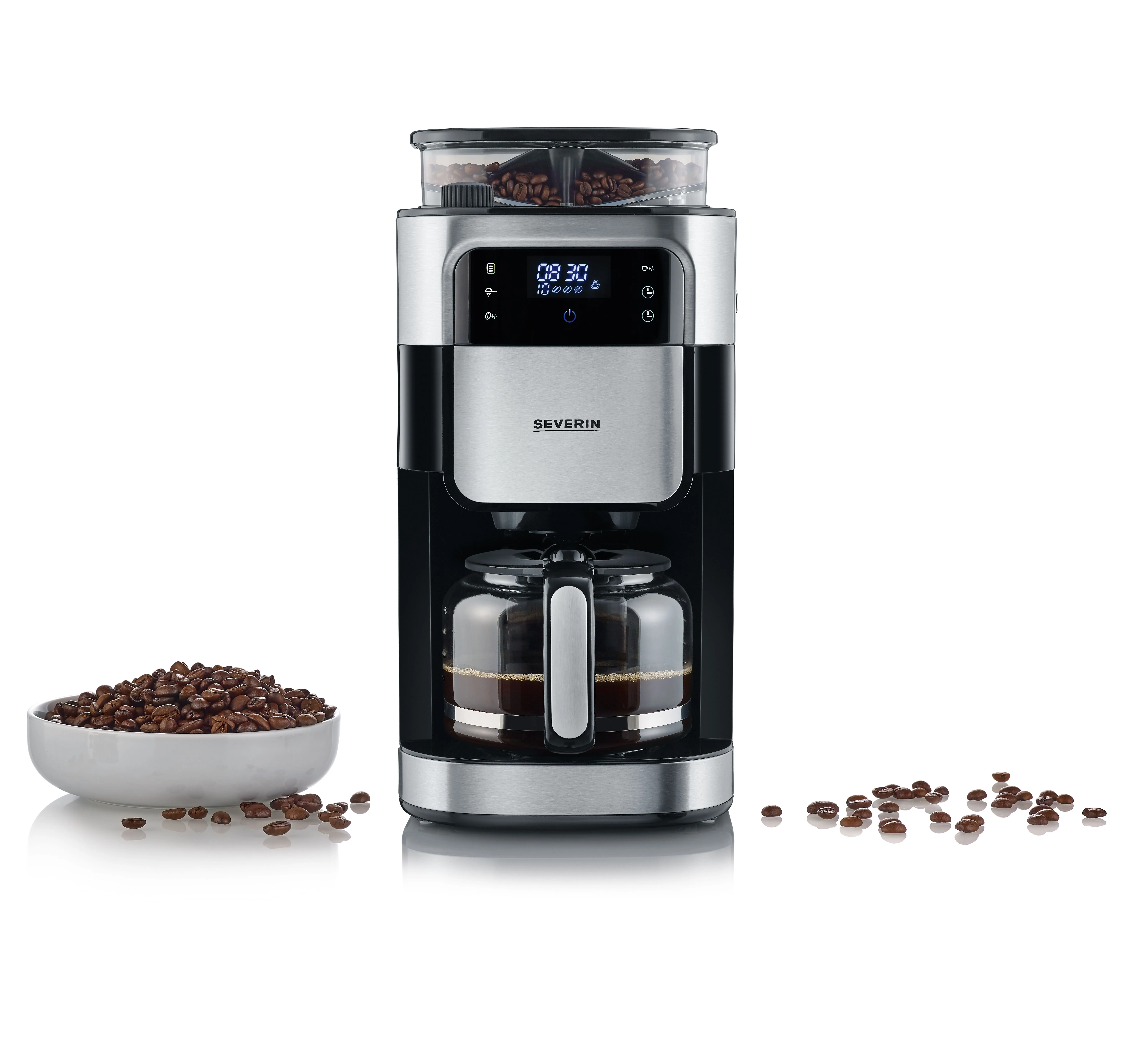 Severin KA4813 1.25L Coffee Maker with Grinder, Black / Brushed stainless steel