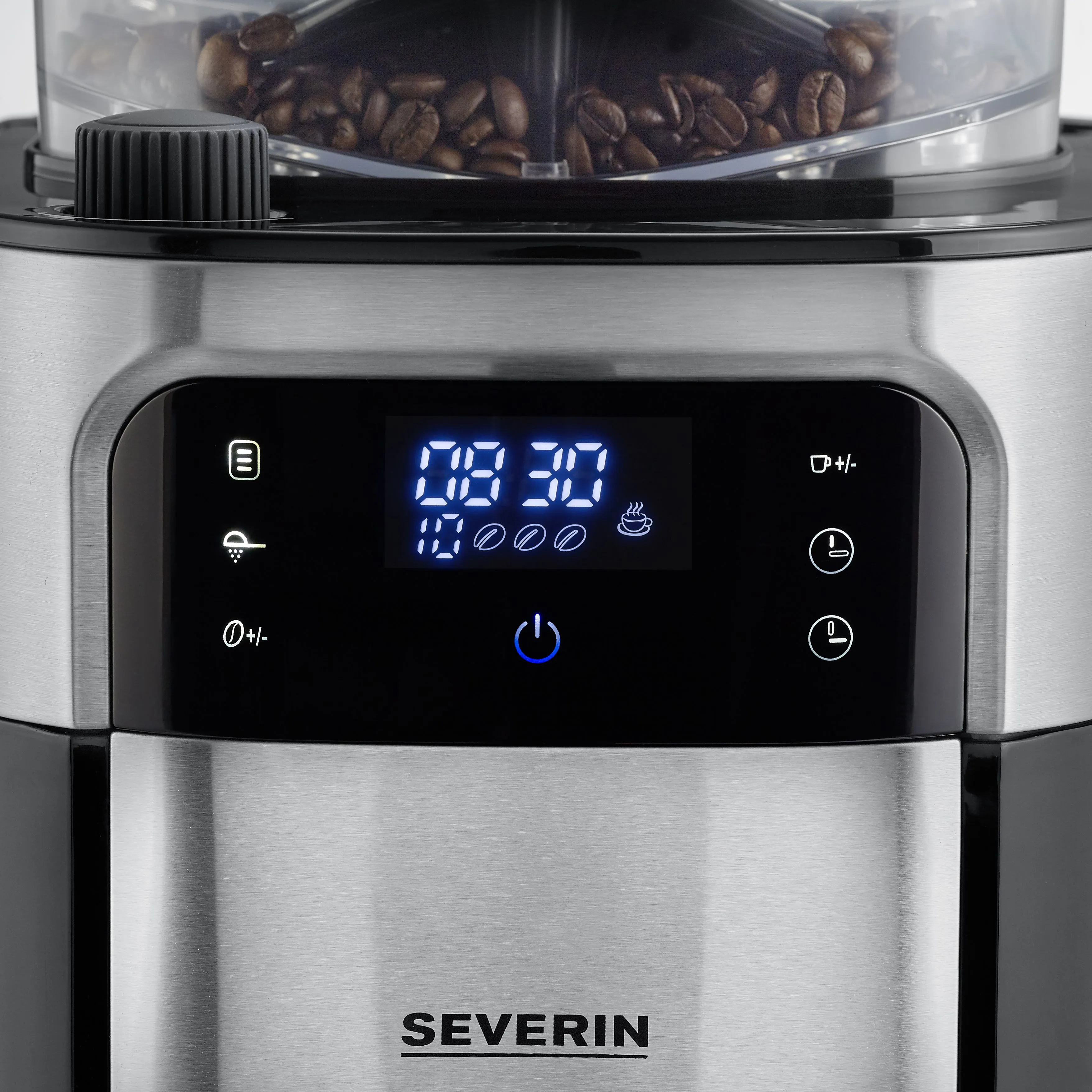 Severin KA4813 1.25L Coffee Maker with Grinder, Black / Brushed stainless steel
