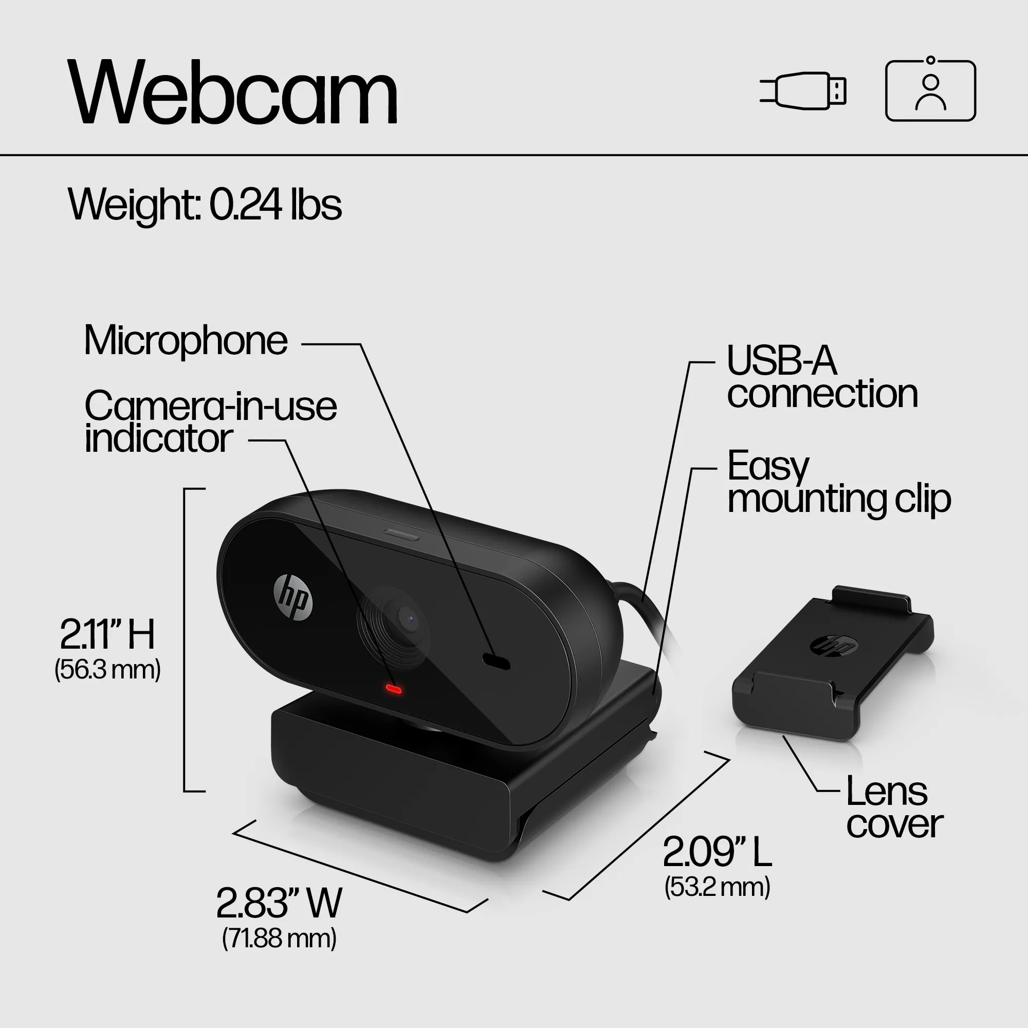 HP 320 Full HD 1080p Webcam, Black