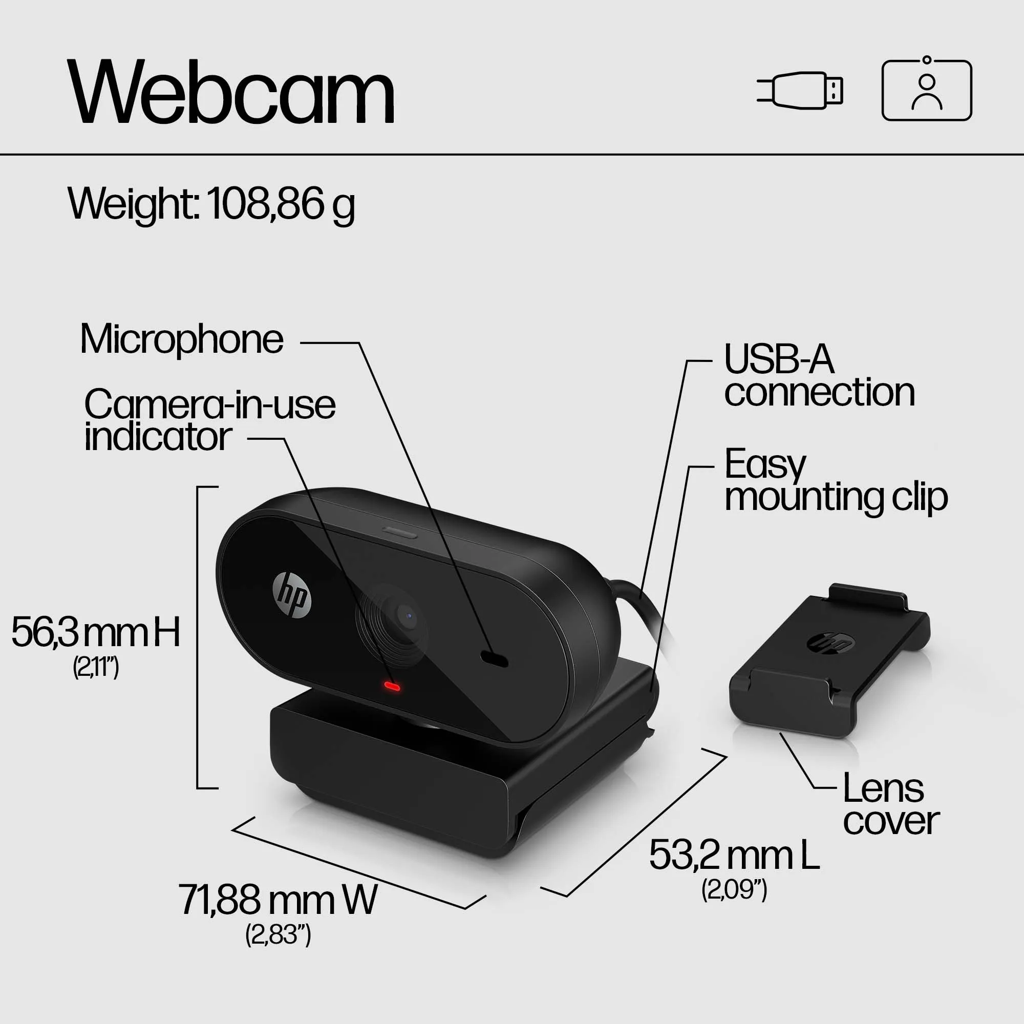 HP 320 Full HD 1080p Webcam, Black