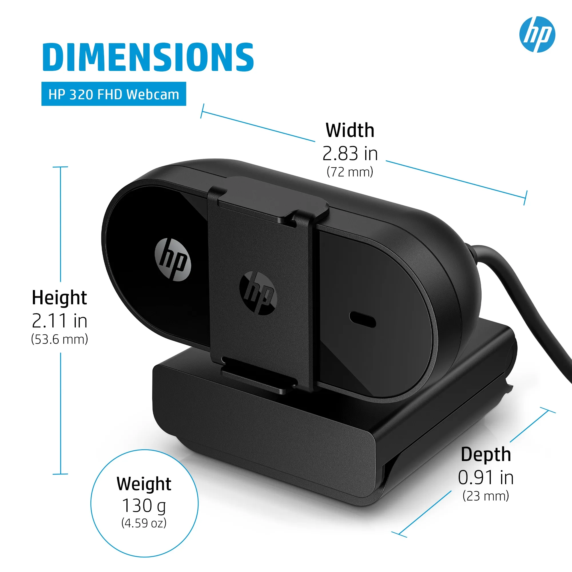 HP 320 Full HD 1080p Webcam, Black