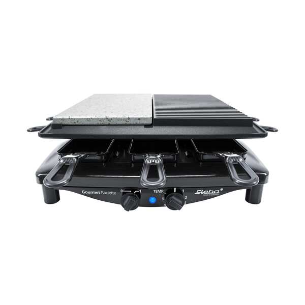 Steba RC 4 Plus Raclette Grill, 1450 W, 8 Persons, Non-stick and Natural Stone Plates, Black
