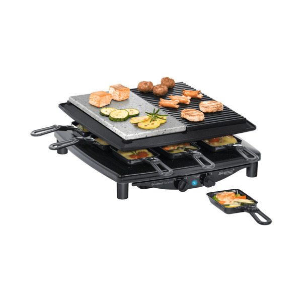 Steba RC 4 Plus Raclette Grill, 1450 W, 8 Persons, Non-stick and Natural Stone Plates, Black