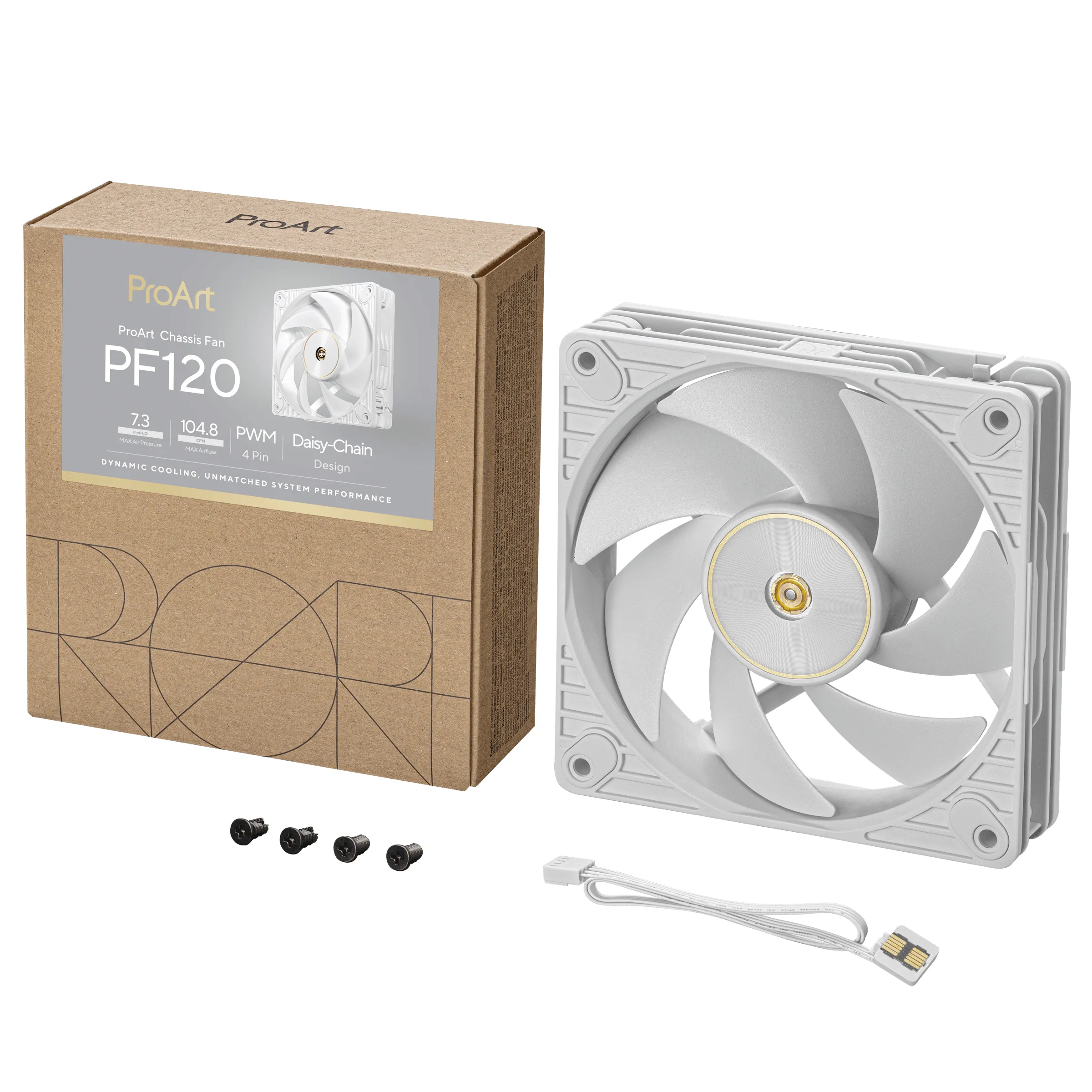 ASUS ProArt PF120 PWM -kotelotuuletin - 120 mm, valkoinen, 1 kappale