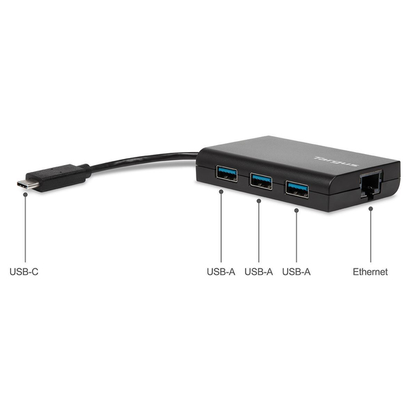 Targus USB-C Hub To 3x USB-A, Ethernet Black