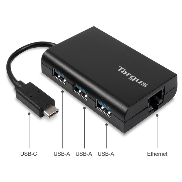 Targus USB-C Hub To 3x USB-A, Ethernet Black