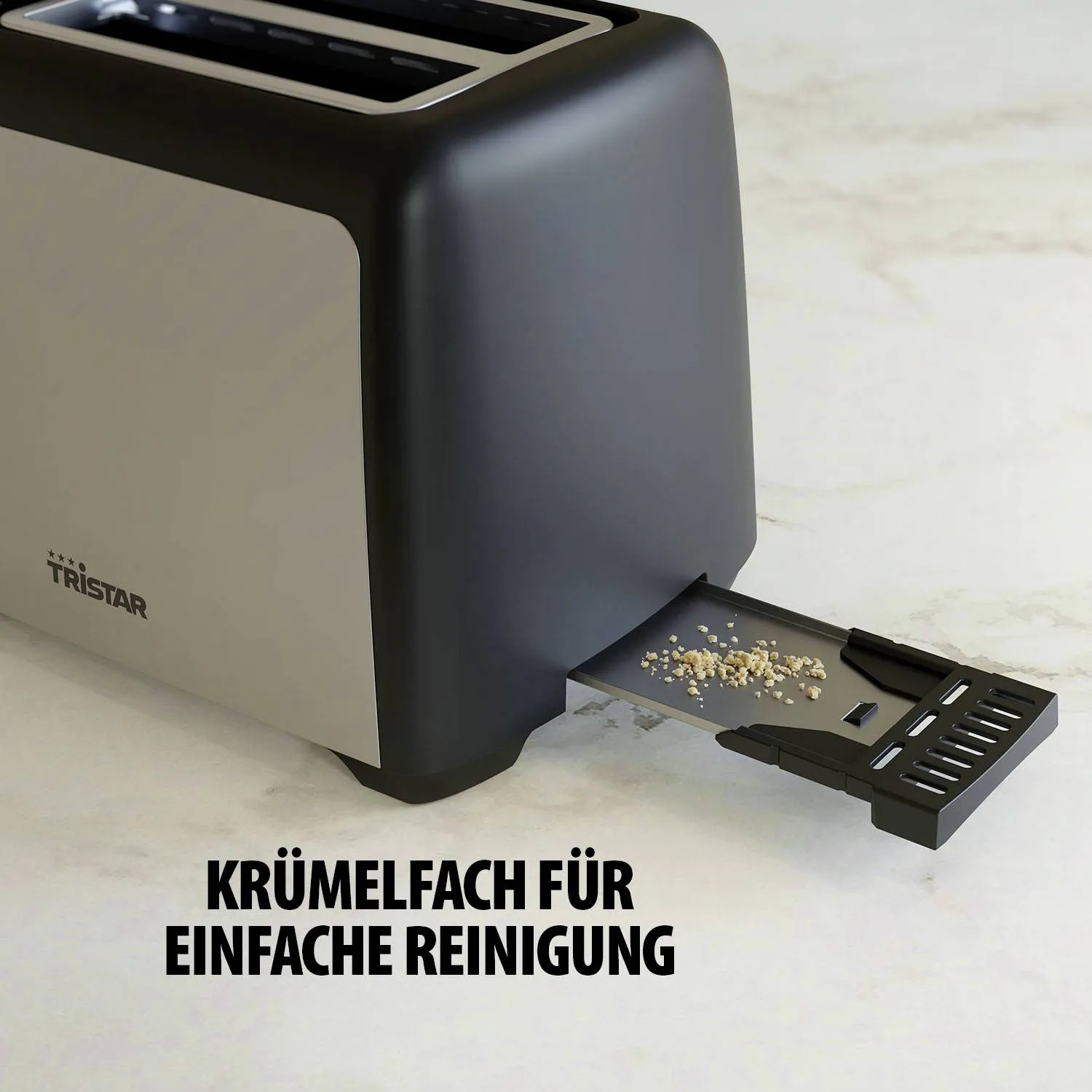 Tristar BR-1058 -leiv&auml;npaahdin, 2 viipaleita, musta/ruostumaton ter&auml;s