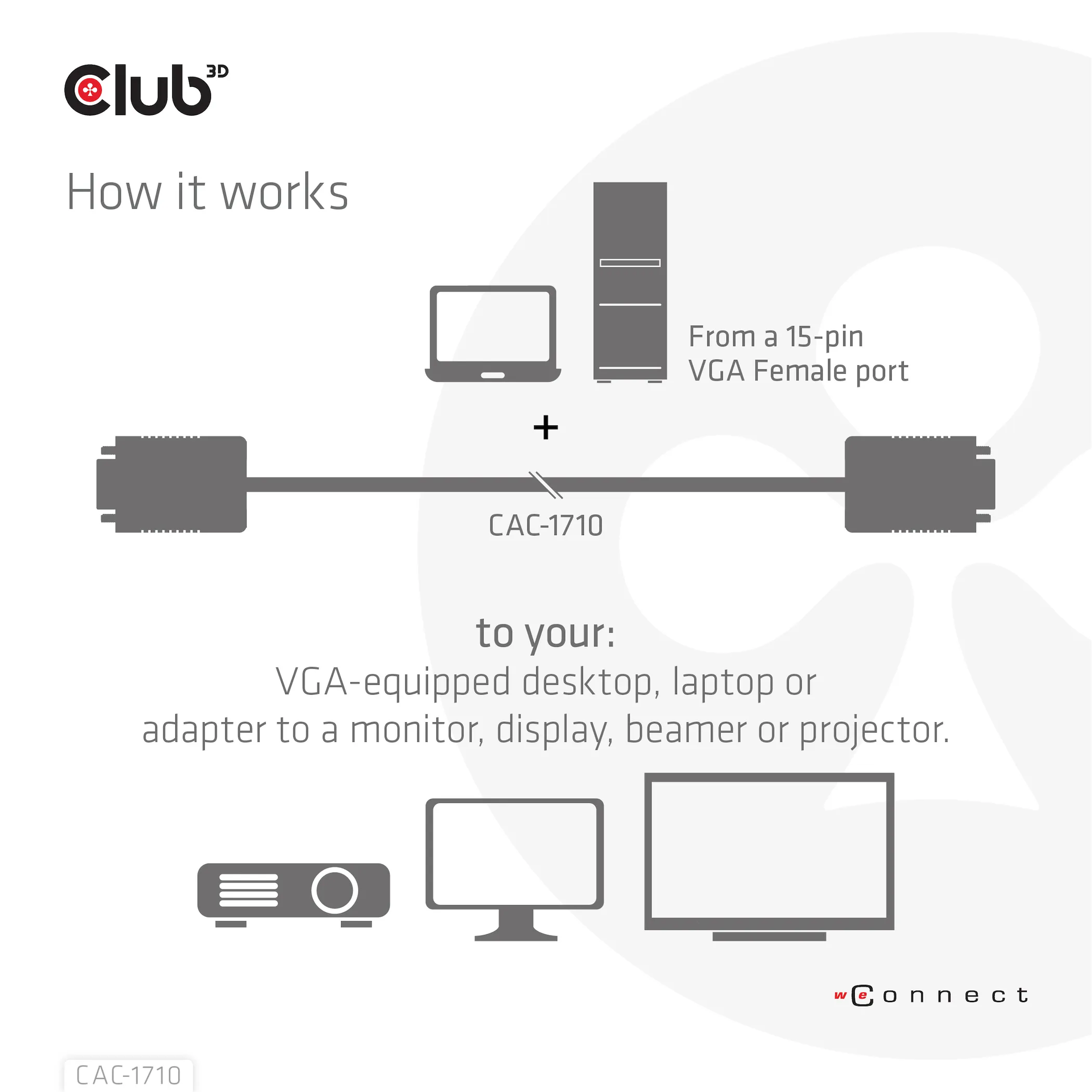 Club 3D VGA display cable, bidirectional  - cable, Black, 10m