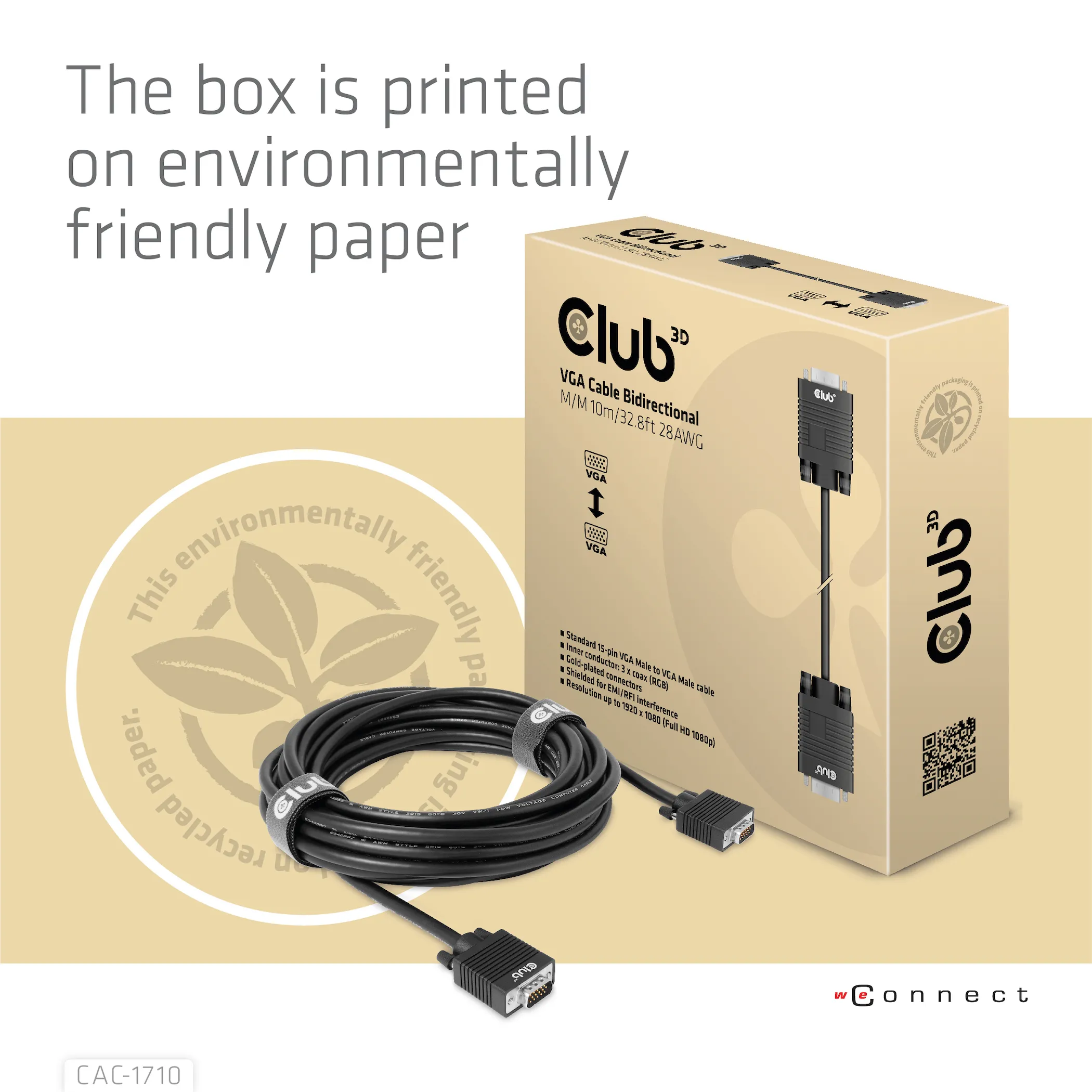 Club 3D VGA display cable, bidirectional  - cable, Black, 10m