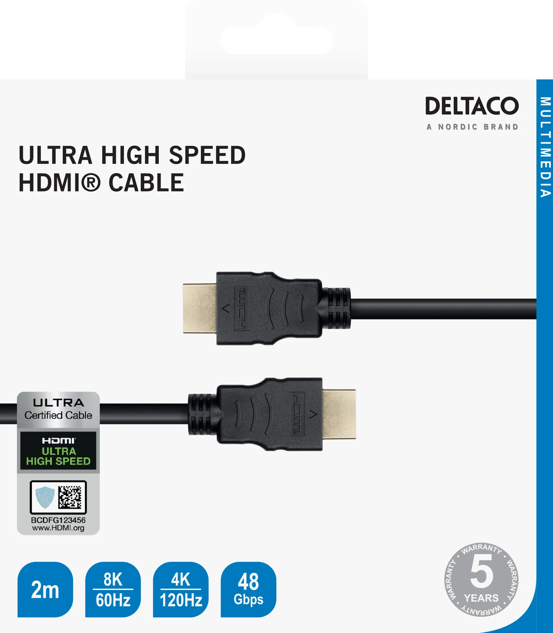 Deltaco  HDMI &ndash; HDMI 2.1 - cable, 2 m, Black