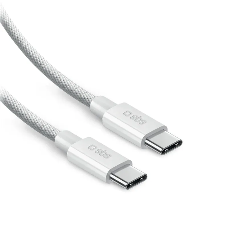 SBS Braided USB-C -kaapeli, 100 W, 2 m, valkoinen