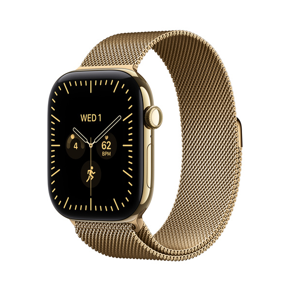 Apple Watch Series 12 (GPS + Cellular) 46 mm titanboett skinande guld med milanesisk loop skinande guld, M/L