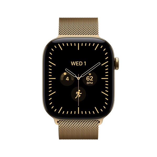 Apple Watch Series 12 (GPS + Cellular) 46 mm titanboett skinande guld med milanesisk loop skinande guld, M/L