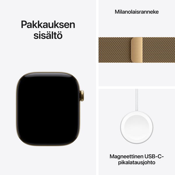 Apple Watch Series 12 (GPS + Cellular) 46 mm titanboett skinande guld med milanesisk loop skinande guld, M/L