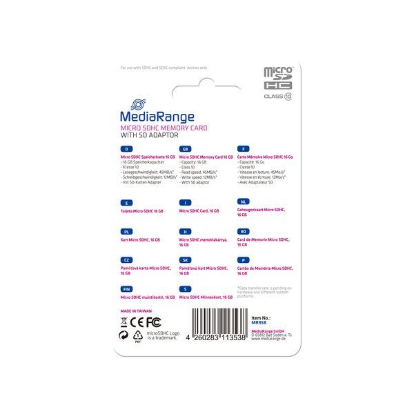 SD MicroSD Card 16GB SD CL.10