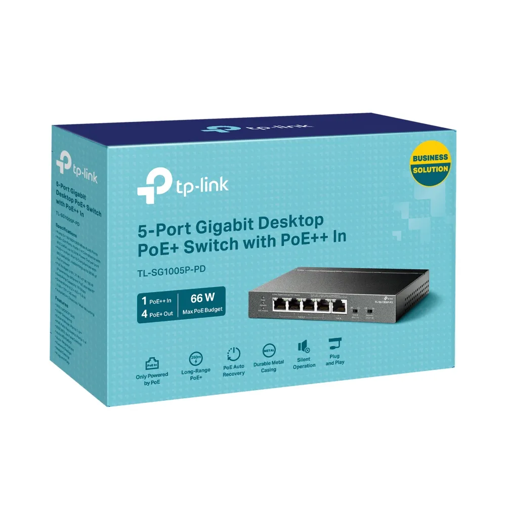 TP-Link TL-SG1005P-PD - 5-port Gigabit desktop PoE+ switch, Black