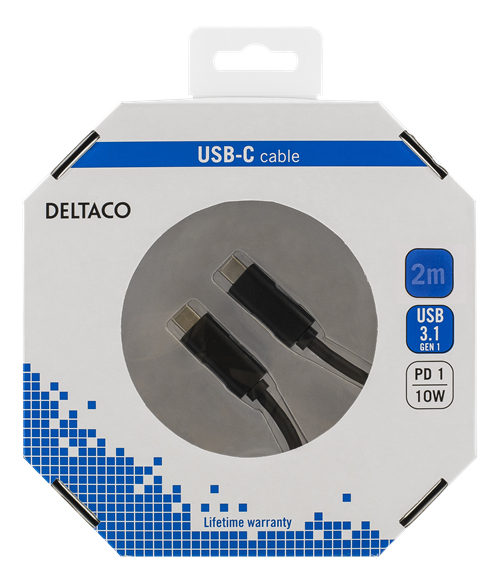 DELTACO USB 3.1 -kaapeli, Gen 1, Type C - Type C, 2m, musta