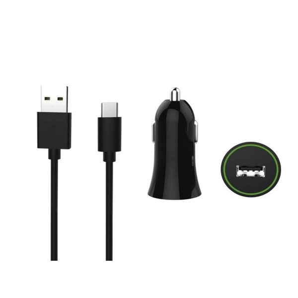 Autolaturi 12W USB-AUSB-C, 1m, musta