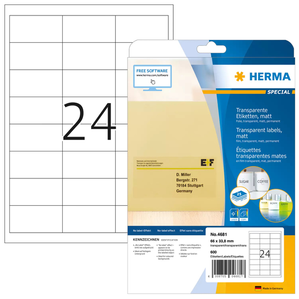 Herma label film 66x33,8 transp matt (600)