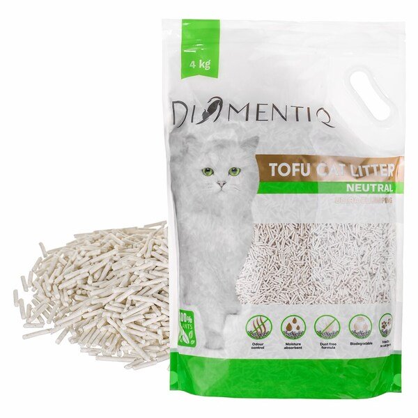 DIAMENTIQ Tofu Neutral Ultra Clumping Cat Litter, Unscented, Biodegradable, 4kg