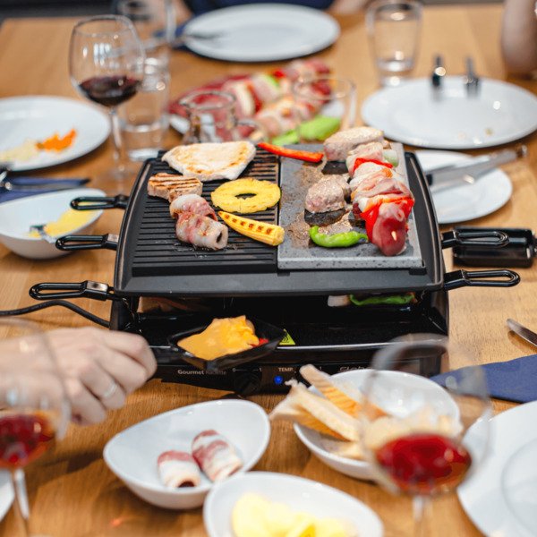Steba RC 4 Plus Raclette Grill, 1450 W, 8 Persons, Non-stick and Natural Stone Plates, Black