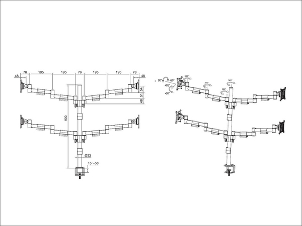 Multibrackets M VESA Deskmount Officeline Quad - skrivbordsf&auml;ste, svart, 15&quot;-30&quot;, 4x8kg