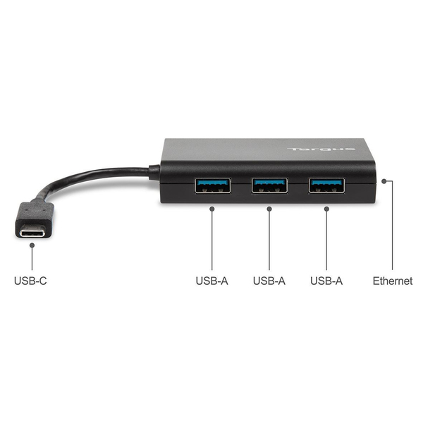 Targus USB-C Hub To 3x USB-A, Ethernet Black