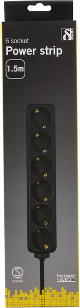 Deltaco GT-125 6 outlets Power Strip, 1.5m, Black