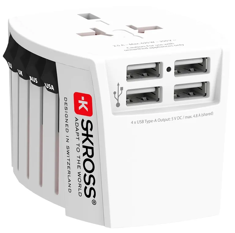 SKROSS MUV USB 4xA, 2-pole travel adapter with 4x USB-A ports