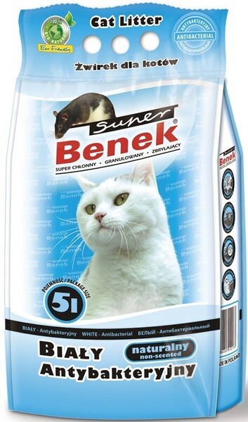 Super Benek White Antibacterial bentonit klumpbildande kattsand, 5 l