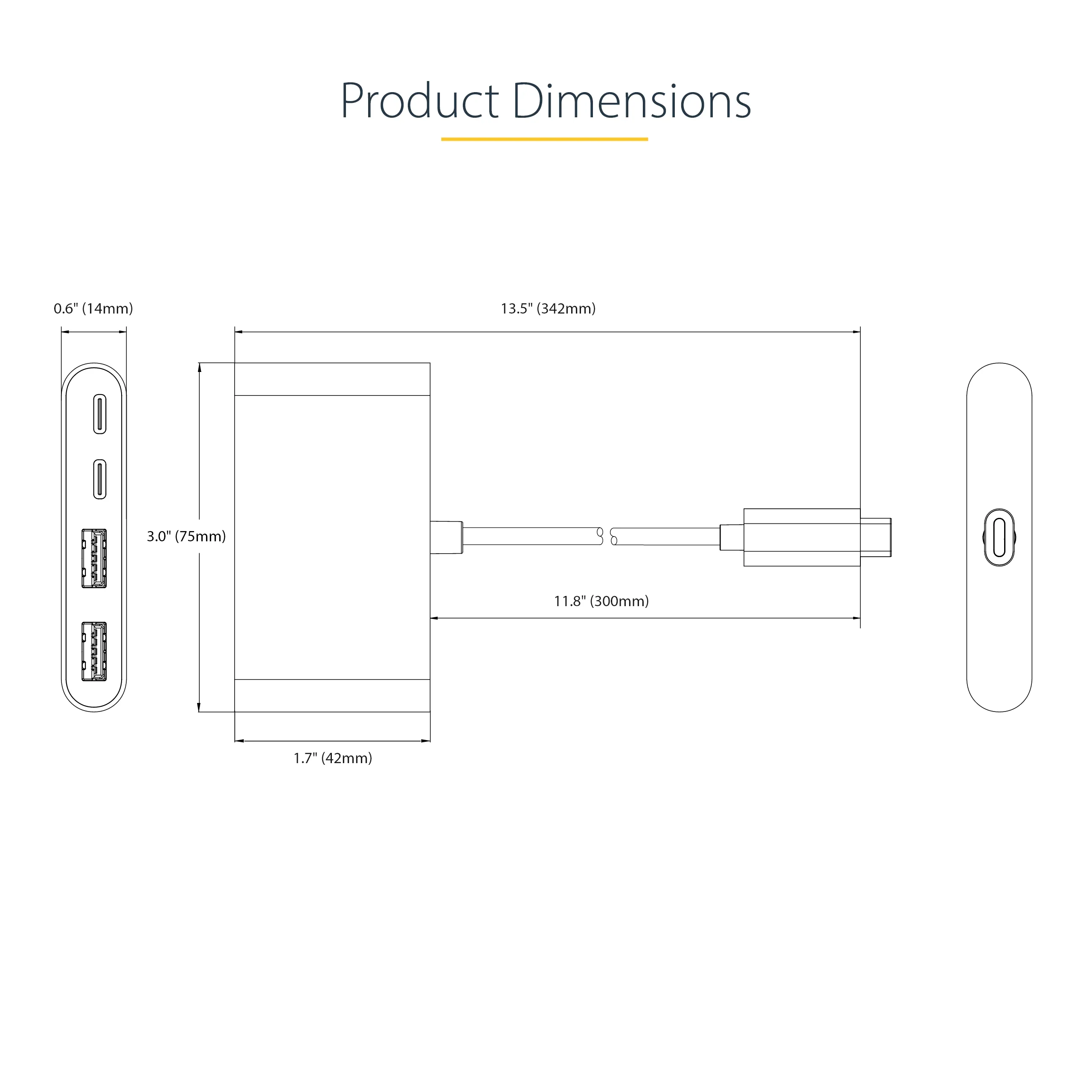 STARTECH.COM 4-Port USB-C Hub with 100W Power Delivery Pass-Through 2x USB-A + 2x USB-C 5Gbps 1ft/30cm Long Cable Portable USB 3.0