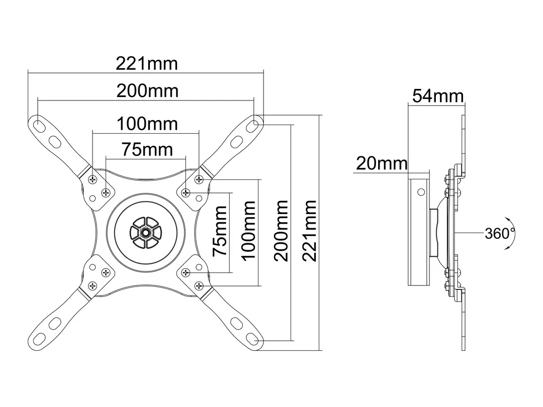 MB WALLMNT 360 BL VESA75-200 25KG 15-40inch