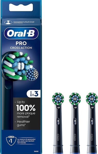 Oral-B CrossAction CleanMaximiser 3 pcs Replacement Toothbrush Heads, Black
