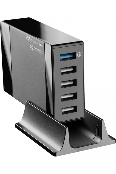 CELLULARLINE CHARGER STATION 5 USB QC + STAND BLACK
