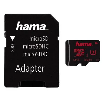 Hama 64 Gt MicroSDXC UHS-I U3 V30 -muistikortti + SD-adapteri, musta