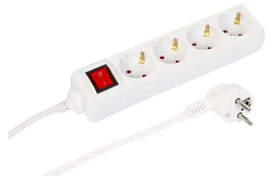 MicroConnect 4-way Schuko power strip, on/off switch, 3M, white