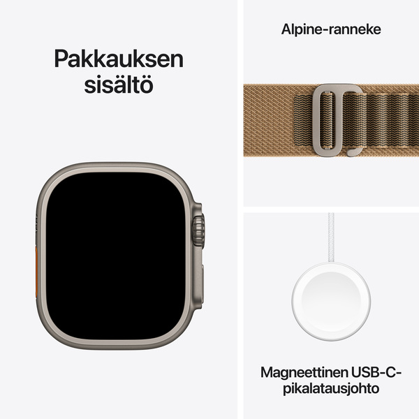 Apple Watch Ultra 4 49 mm titanboett naturlig med bergsloop &ouml;kensand (Small)
