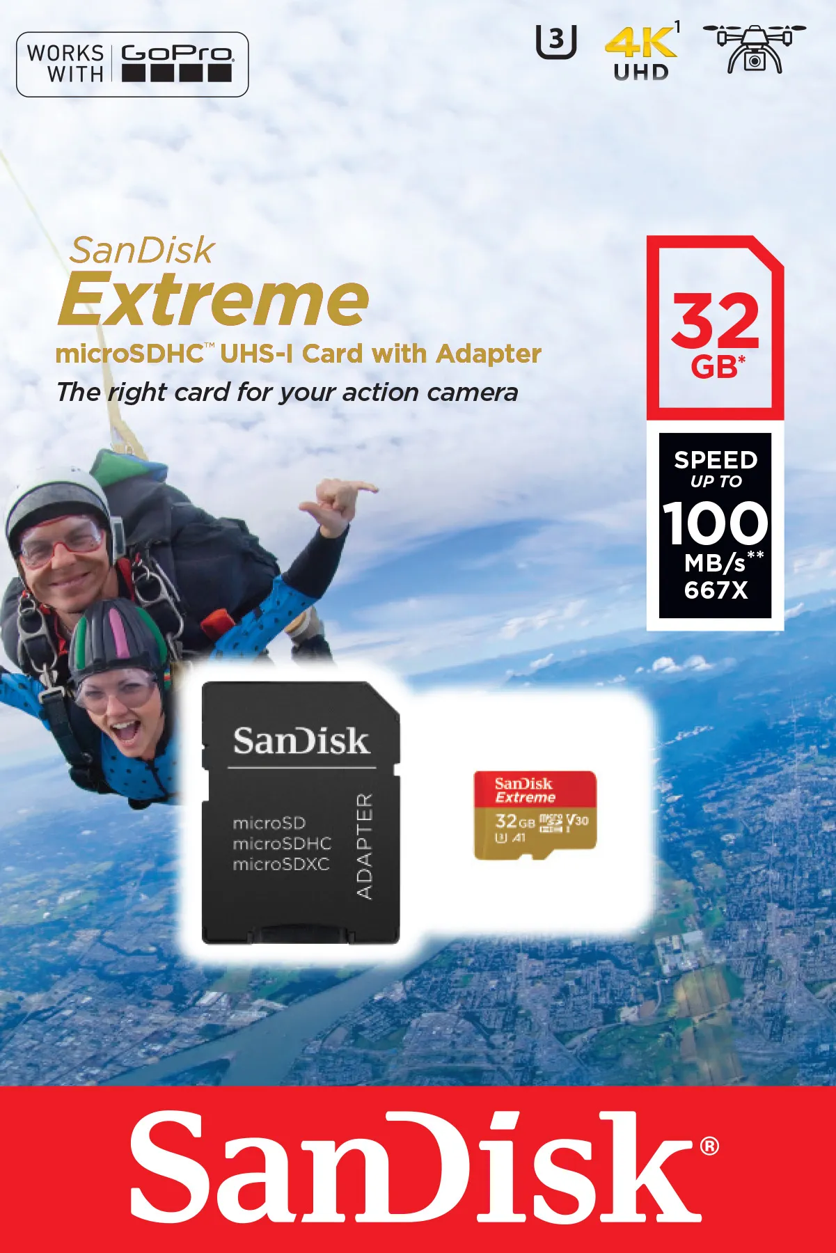 SanDisk Extreme 32 GB MicroSDHC - minneskort + SD adapter